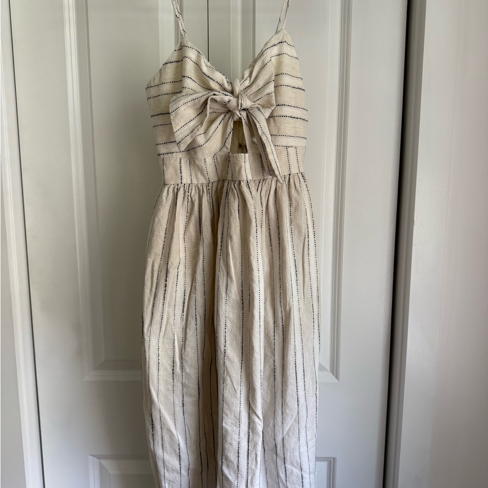 Zara Cream and Black Striped Midi Dress